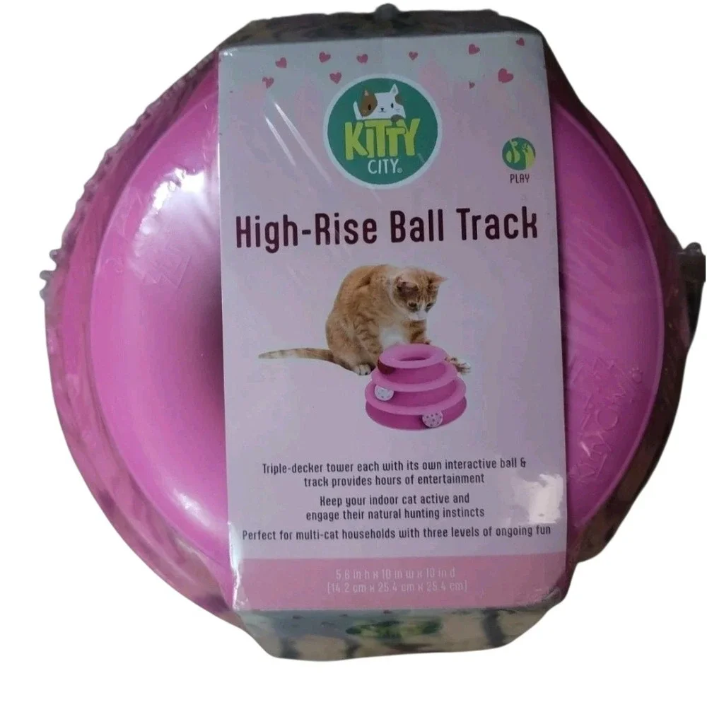 Kitty City High-Rise‎ Ball Track Cat Toy OS Pink NEW Triple Tier Interactive